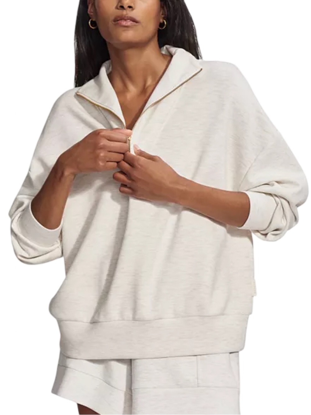 Varley Double Soft Hawley Half Zip Sweatshirt Ivory Marl Half Zip Collar Medium